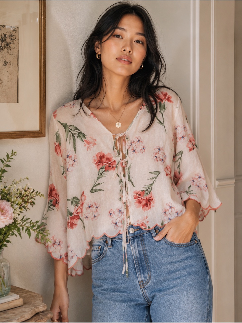 Laura Ashley Floral Linen Top